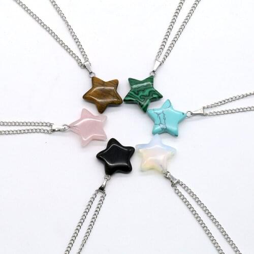 Natural Stone Heart Star Pendant Quartz Crystal Agates Turquoises Malachite Jewelry Necklace For Women Gift