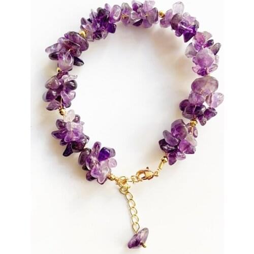 Natural Purple Quartz Bracelet 14 k Gold-plated Chip Stone Beads Bracelets Wire Wrapped Jewelry Crystal Ornament 1pc