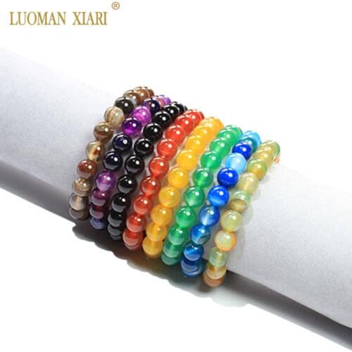 2018 New Arrival Natural Stone Agat Beads Bracelet Women Men Blue Red Green Coffee Beaded Stretch Bracelets Bangles Gift