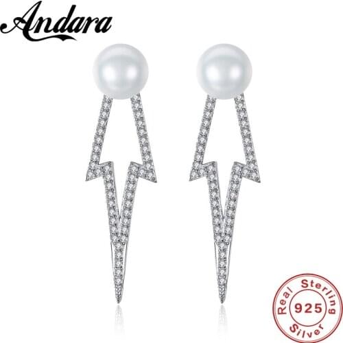 New Arrival Real 925 Sterling Silver 7-7.5mm High-Brightness Pearl Earrings With Clear CZ for Women Jewelry Wholesale