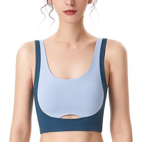 New Women Shockproof Sports Bra Stretch Push Up Fitness Vest Breathable Splicing Underwear Yoga Running Tops Built-in Chest Pad
