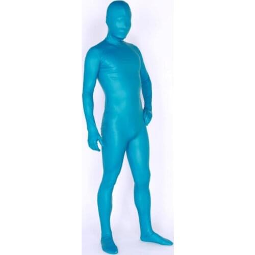 New matte fabric Halloween cosplay costume tights jumpsuit matte blue Shiny Metallic Bodysuit Zentai Suits Fancy