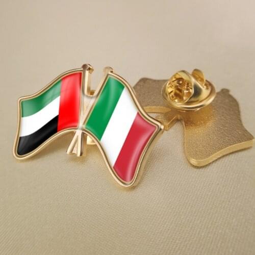 United Arab Emirates and Italy Crossed Double Friendship Flags Lapel Pins Brooch Badges