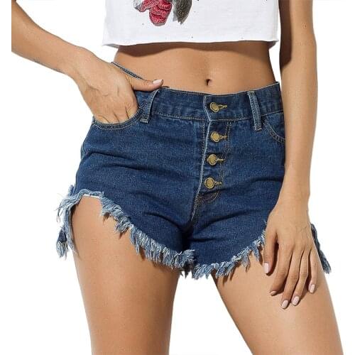 Solid Color Sexy Shorts Mid-Waist Single-Breasted A-Line Casual Jeans Lace-Up Hot Pants Women