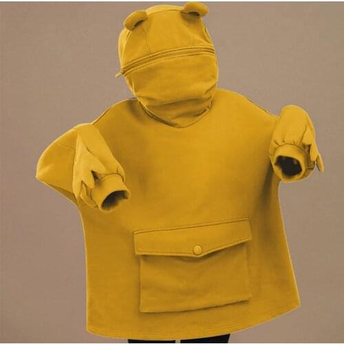 Autumn Plus Size Hooded Frog Pullover for Women Solid Casual Ladies Sweatshirts with Pockets Female Doll Decoration Hoodies