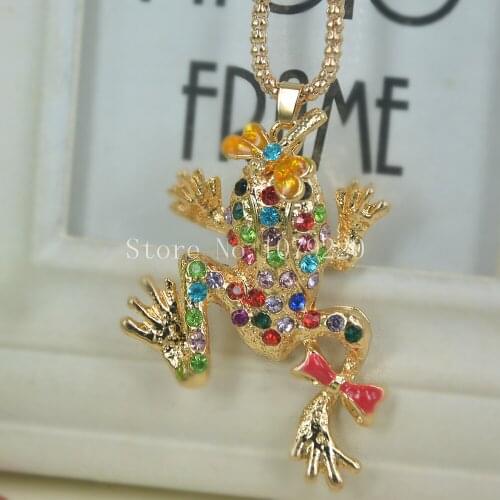 Frog Butterfly Sweater Bead Necklace Jewelry Crystal Women Long Necklace Pendants Rhinestone Chain Christmas Valentines Gift