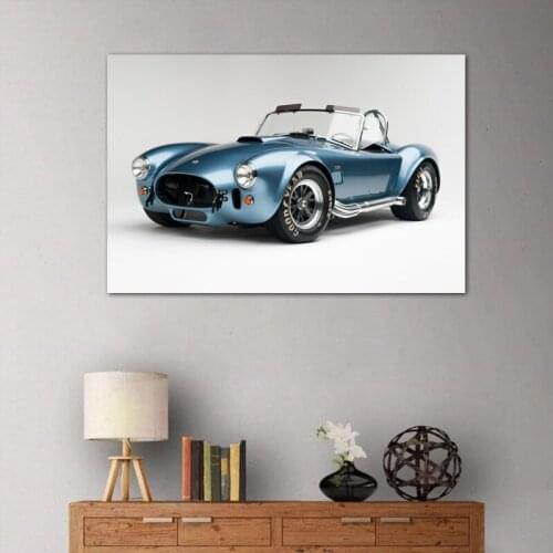 Poster and Prints Blue Car Convertible Shelby Cobra Sport Car Canvas Cloth Wall Art DIY Framed Painting for Living Room Decor