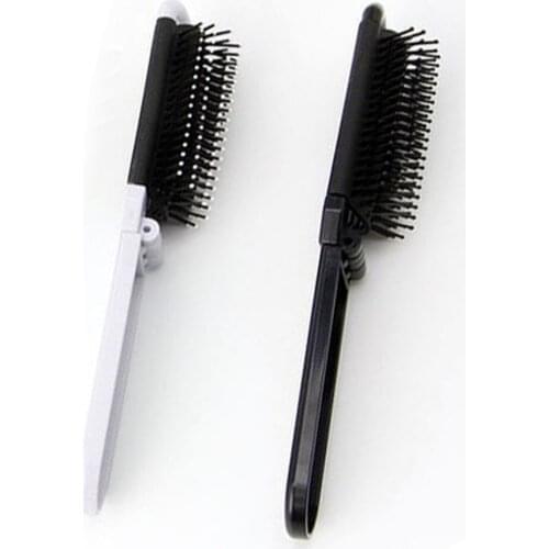 Portable Travel Folding Hair Brush With Mirror Compact Pocket Size Comb