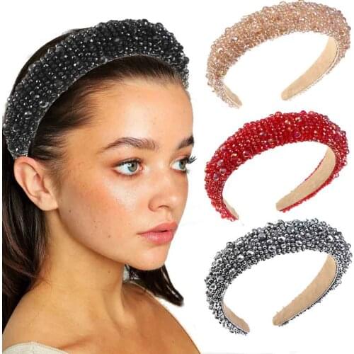 Full Crystal Luxury Hair Accessories Hairbands For Women Padded Rhinestones Headbands Elastic Headdress Black White Headband