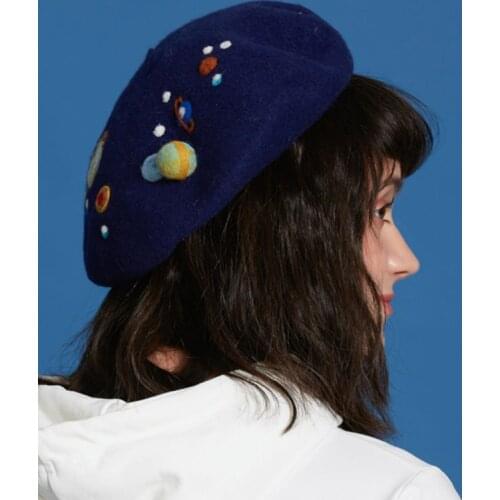 Hats Blue Creative Vintage Planet Handmade Artist Beret Hat Novelty Fashion Girls Gift Cute Warm Winter Hats