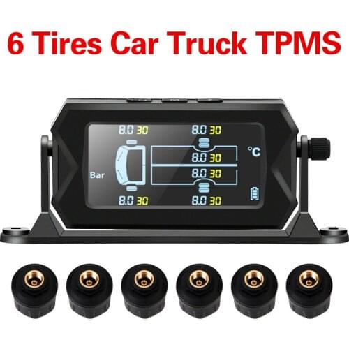 LEEPEE Tire Pressure Monitoring System Digital LCD Alarm Wireless Solar Car RV Truck TPMS with 6 External Sensors