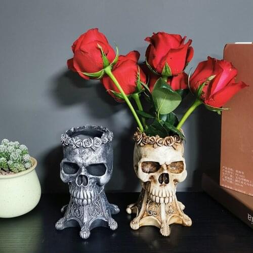 Nordic Creative Handmade Resin Hot Skull Dried Flower Vase Sculpture Ornaments Flowers Arrangement Home Decoration Accessories
