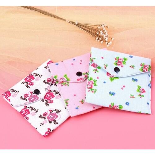 5pc Sanitary Napkin Storage Bag Rose Print Large Capacity Coin Purse Small Convenient Cosmetic Postcard Classification Organizer