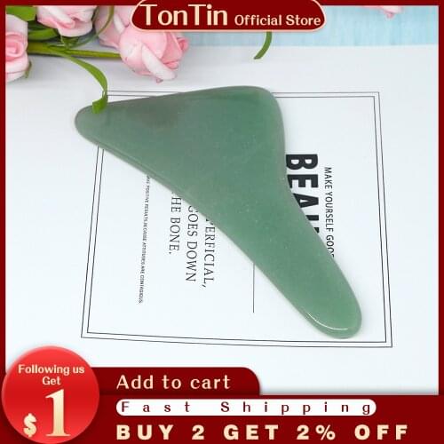 Tontin Natural Aventurine Aventur Jade Guasha Board Gree Stone Scraping Tools V line Face Beauty Kit Healthcare