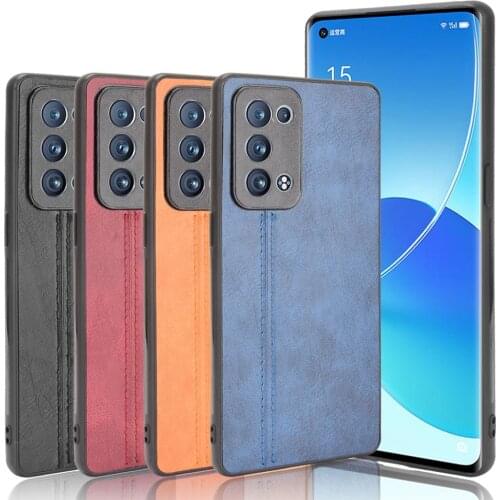 For Oppo Reno 6 Pro+ 5G Luxury Calfskin PU Leather lines Back Cover Shockproof Case For Oppo Reno 6 Pro Plus 5G Reno6 Phone Case