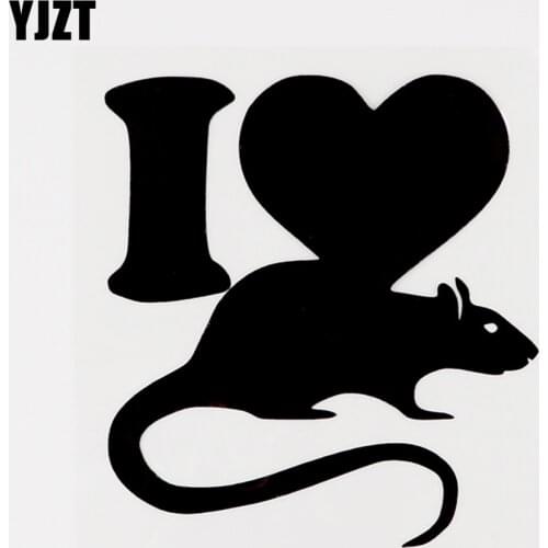 YJZT 10.7CM×11.6CM I Love Animal Rat Vinyl Car Sticker Decal Black/Silver Decor 8C-0300