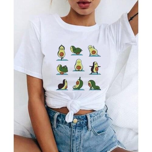 Women Graphic Avocado Cat Printing Cartoon Fruit Clothes Floral Lady Clothing Female Tees Print Tops T Shirt Womens T-Shirt