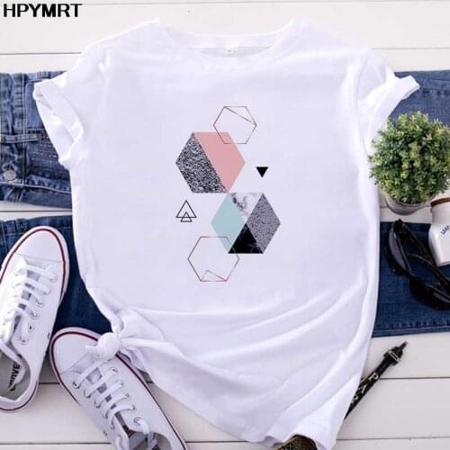 Women Casual Short Sleeve Geometry Printed Lady T-shirts Top T Shirt Ladies Womens Graphic Female Tee T-Shirt Clothing Tshirt