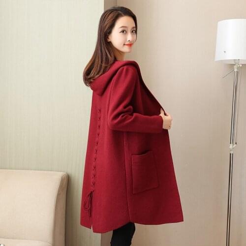 2020 Womens Spring Autumn Sweater Mid-length Knitted Cardigan Women Loose Plus Size Sweaters Hooded Coat B678