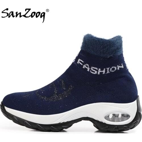 Winter Warm Plush Platform Ankle Sock Boots Women Ladies Botines Mujer 2020 New Bottine Femme Botki Damskie