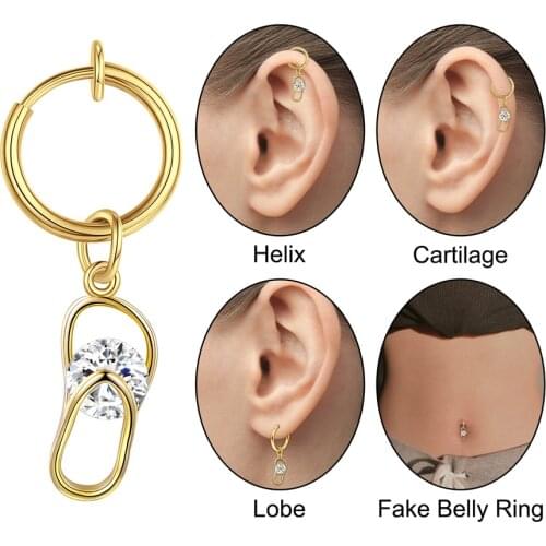 Gold Fake Navel Piercing Clip On Belly Button Rings Fake Earrings Belly Piercing Ombligo Non Piercing Navel Ring Body Jewerlry
