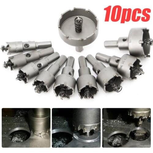 WENXING 10pcs 16 - 50mm Carbide Tip TCT Drill Bit Hole Saw Alloy Tools Stainless Steel