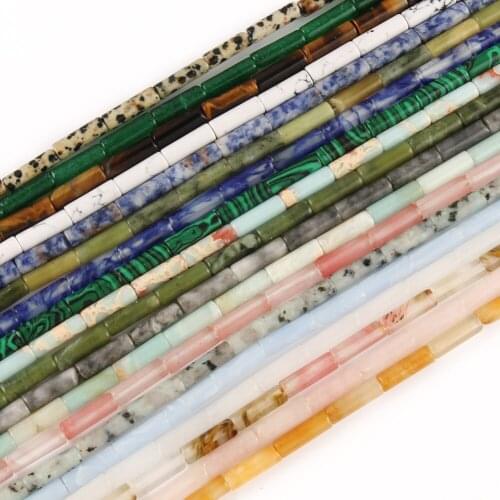 13x4mm Natural Tube Stone Beads Howlite Malachite Loose Cylinder Beads for Jewelry Making DIY Fashion Bracelet Accessories 15"