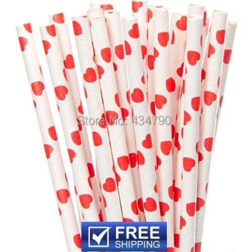 200pcs Valentines Day Paper Straws Red Heart, Retro Vintage Wedding Cake Pop Sticks,Birthday Party Supplies Decorations