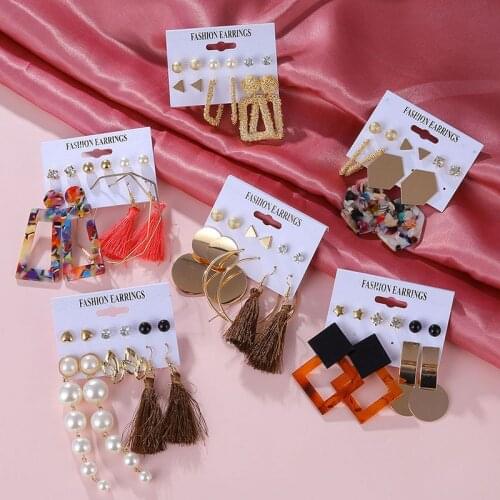 2020 NEW Tassel Acrylic Drop Earrings For Women Bohemian Earrings Set Fashion Big Geometric Pearl Earrings Set DIY Jewelry