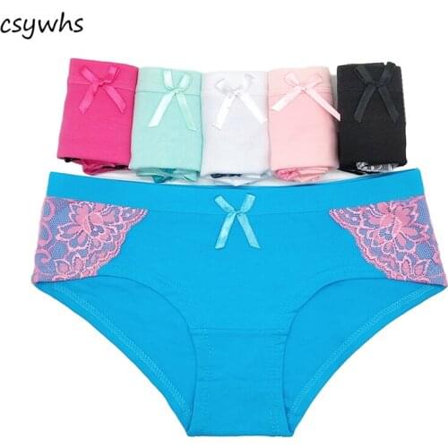 CSYWHS 4pcs Lot Cotton Panties Womens Sexy Lace Briefs Underwear for Girls Panty Lingerie Intimates M L XL