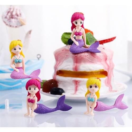 4Pcs Mermaid Doll Design Cake Toppers Baking Ornaments Cake Decorations Cupcake Toppers for Kids Party Decoration