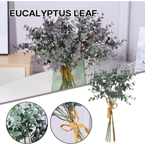 5pcs Green Retro Artificial Leaves Branch Silks Eucalyptus Leaf for Home Wedding Plants Faux Fabric Room Decor XH8Z