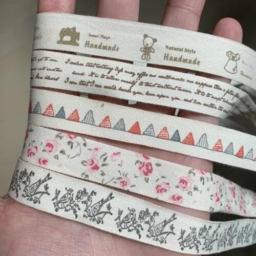 5 Yards/lot 15mm Cotton Ribbon Handmade Design Printed Cotton Ribbons For Wedding Bird Decoration DIY Sewing Fabric Of Crafts