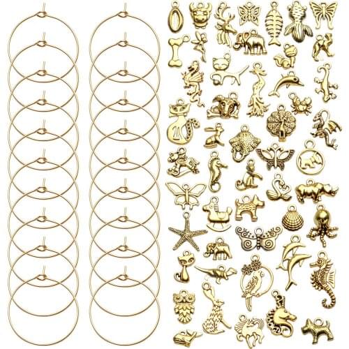 50 Pieces Mixed Alloy Antique Gold Wine Charms Bulk Wine Glass Charms Animal Tag Marker for Wine Tasting Party Decoration Supply