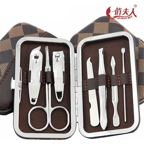 7 Pcs/Set Professional Nail Clippers Cuticle Nipper Pedicure Manicure Cleaner Nail Cutter Kit Case Beauty Tool Home Essential