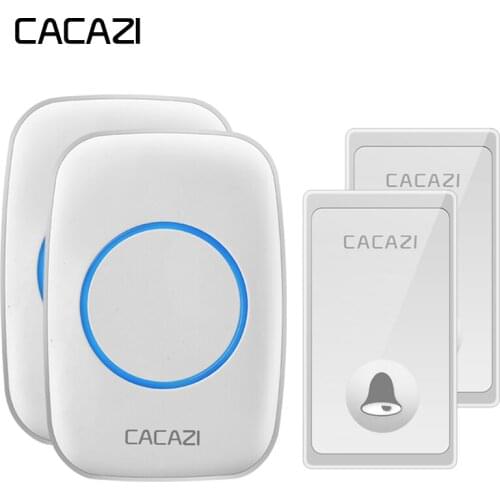 CACAZI Self-powered Wireless Doorbell No Battery Waterproof 2 Button 2 Receiver LED Flash US EU UK Plug Home Cordless Doorbell