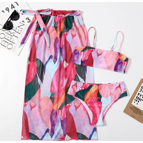 Bikini 2021 Mesh 3 pieces set Sexy swimsuit women Elegant swimwear female Ruffle swimming suit Sports bathing suit