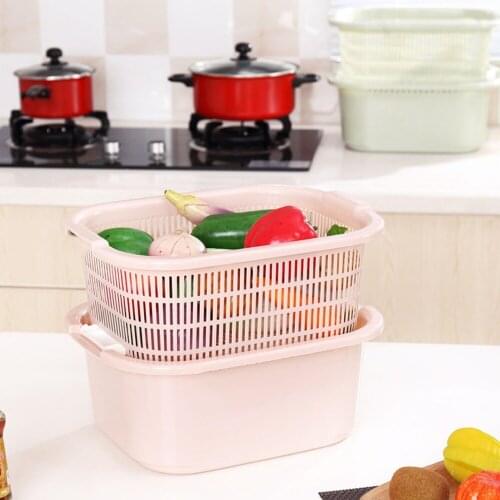 Kitchen Large Double Drain Basket Wash Fruit Colanders Drainer Basin Vegetables Drainage Sieve Food Washing Strainers Container