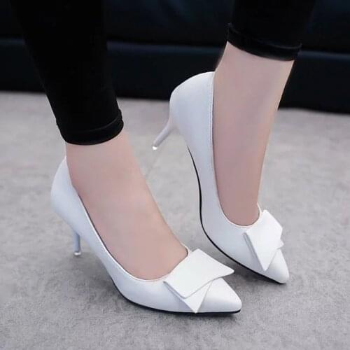 Temperament Elegant White High Heels Stiletto Womens Shoes Bow Pointed Single Shoes Red Wedding Shoes Professional Work Shoes99