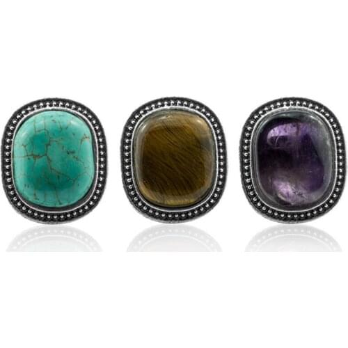 FYSL Wholesale 10 Pcs Silver Plated Square Shape Tiger Eye Stone Resizable Finger Ring Amethysts Crystal Jewelry