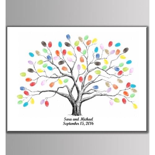 30*40cm Multi Size Wedding Fingerprint Tree Signature Guest Book With Ink Pad Kindergarten Painting Print On The Canvas For Kids
