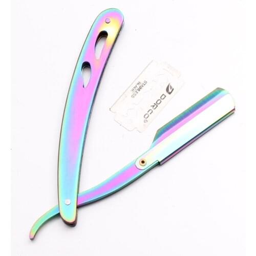 14x2cm Engraving Multi-Color Men Straight Barber Edge Steel Razor Folding Shaving Knife Hair Removal Tools + 1Pieces Blade C6102