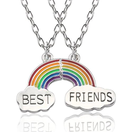 2 Pcs/set Fashion Best Friend Stitching Pendant Necklace for Female Broken Heart Rainbow Friendship Necklace Puzzle Choker BFF