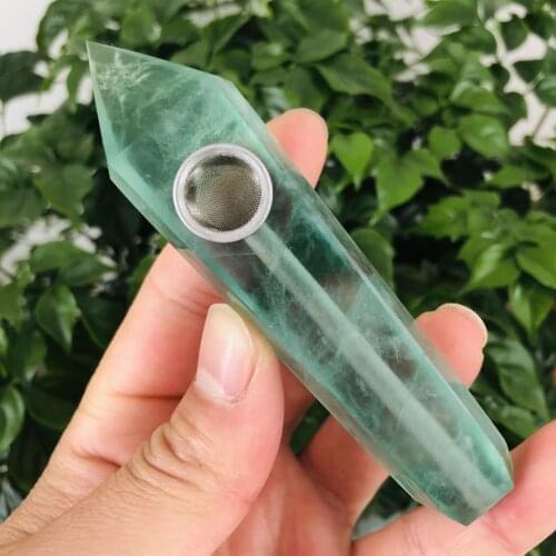 MOKAGY 10cm Wholesale Natural Quartz Stone Crystal Green Fluorite Smoking Pipes 1pc