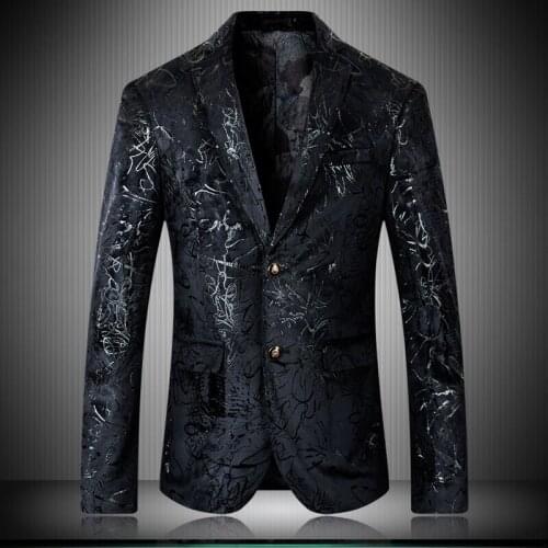 2021 Blazers Men High Quality Velvet Printed Single Breasted Prom Man Blazers Plus Size 4xl 5xl Fashion Casual Mens Blazers