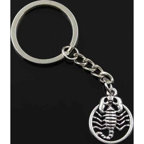 New Fashion Men 30mm Keychain DIY Metal Holder Chain Vintage Scorpion Scorpio Zodiac 26x19mm Silver Color Pendant Gift