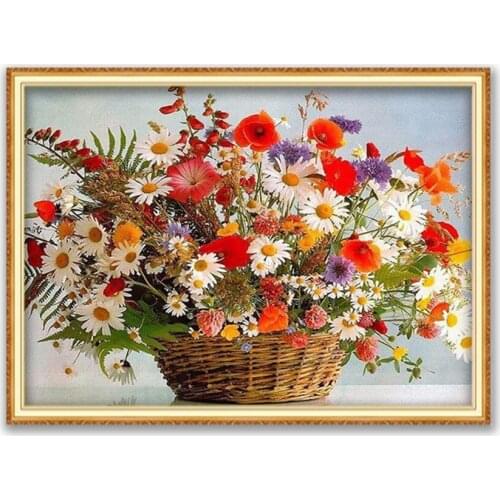 Flower DIY Embroidery Cross Stitch 11CT Kits Needlework Craft Set Cotton Thread Printed Canvas Decoration Wholesale Dropshipping