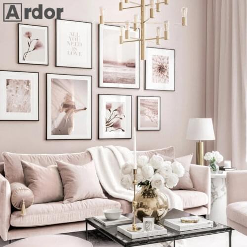 Nordic Pink Flower Plant Landscape Wall Art Canvas Painting Quotes Beach Poster And Print Modern Picture Living Room Home Decor