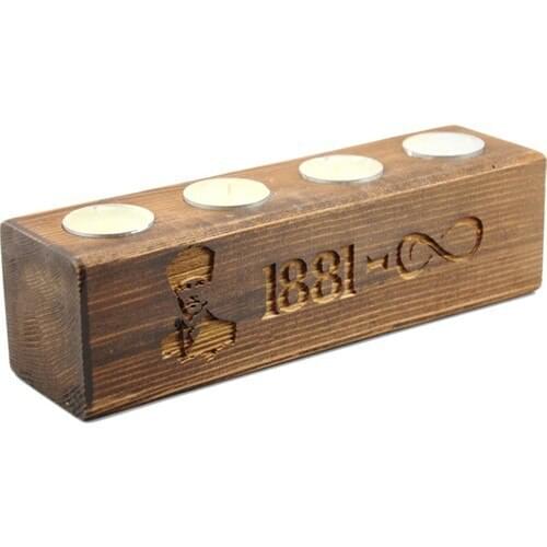 Turcowood Mustafa Kemal Ataturk Natural Wooden Candle Holder