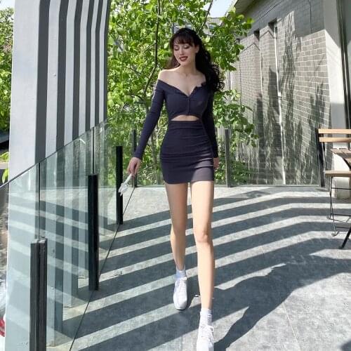 2020 New Recommended Ins Style Two Sides Wear Stretch Cotton 4 Color Sexy Dress Long Sleeve Mini Solid Summer Dresses Women